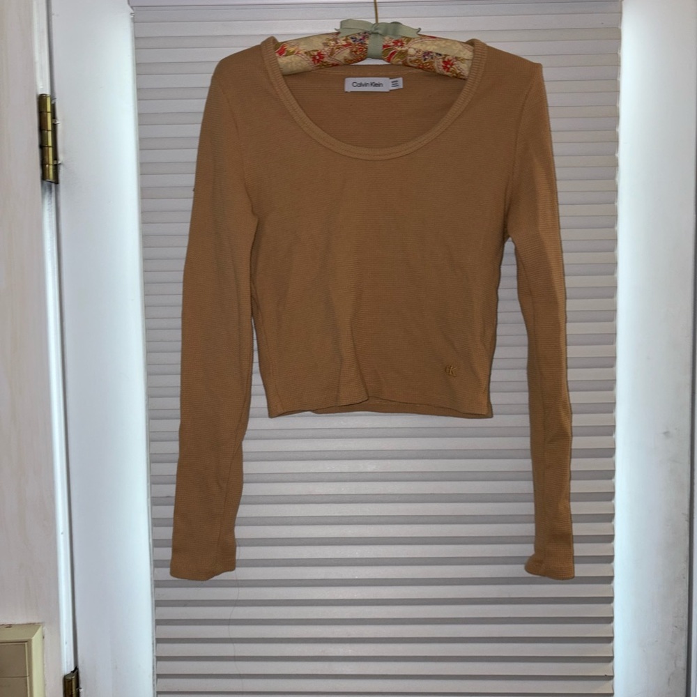 Calvin Klein Brown Long Sleeve Cropped Blouse